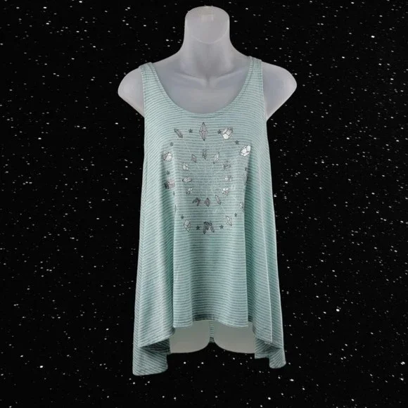 Tunic Tank Top Shirt Junior M Sz 7-9 Zodiac Healing Crystals Sleeveless Striped - Picture 2 of 16